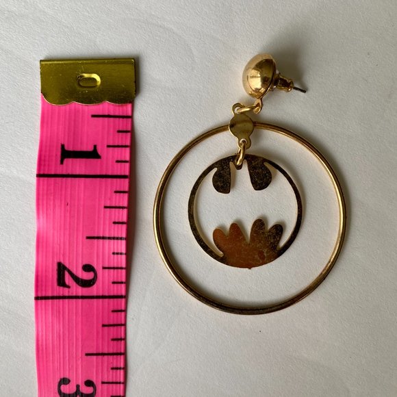 Vintage Batman Gold-tone Drop Hoop Earrings - Picture 7 of 7